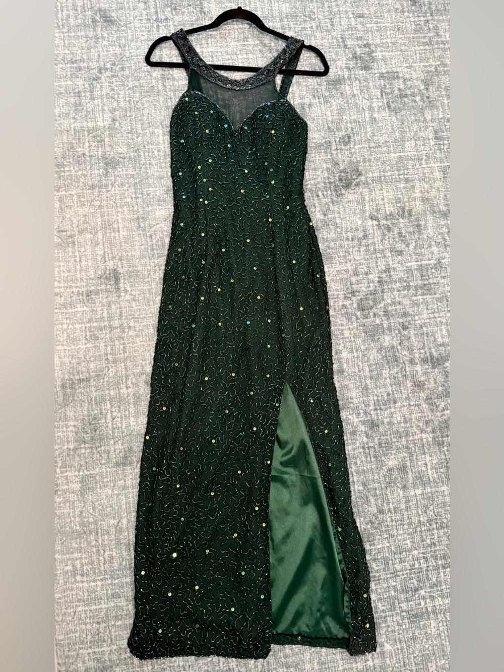 Vintage Andretta Donatello Green Silk Beaded Gown Size 4